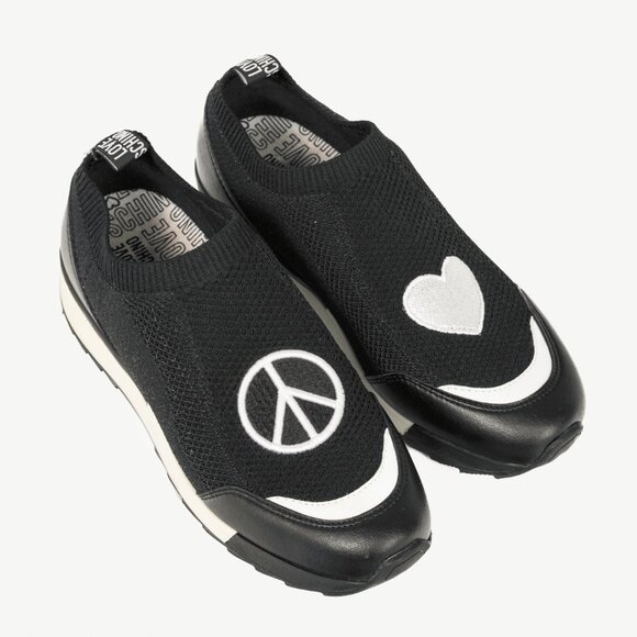 Love Moschino Black Love & Peace Slip-On Knit Sneakers - Picture 1 of 12